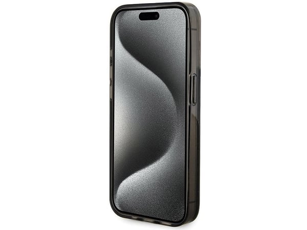 Aito GUESS GUHCP15LLFCSEGK Etupaneeli Kotelo iPhone 15 Pro (nestemäinen Glitter Gold Stripes / Musta)