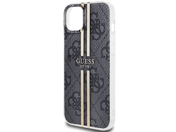 Guess etui Gold Stripe til iPhone 15 Plus / 14 Plus - svart