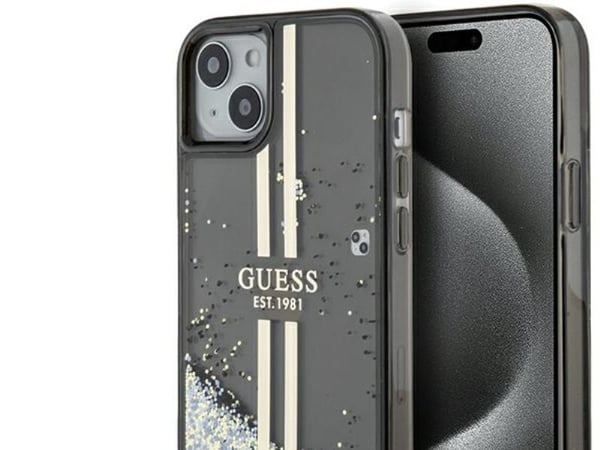 Apple iPhone 14 Plus / 15 Plus Guess-skal Liquid Glitter Gold Stripes (GUHCP15MLFCSEGK) svart