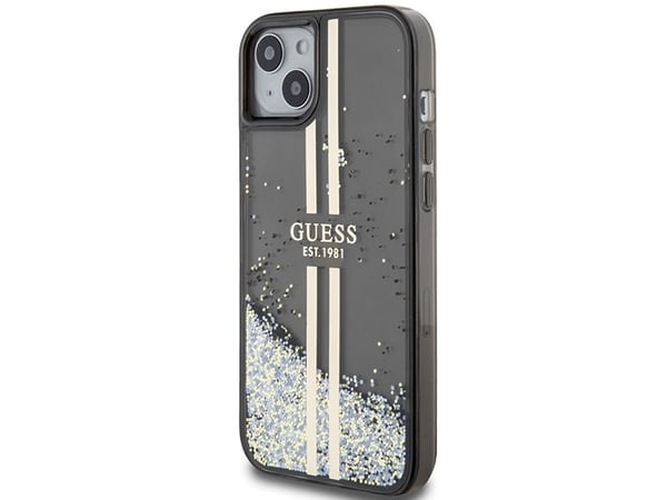 Apple iPhone 14 Plus / 15 Plus Guess-skal Liquid Glitter Gold Stripes (GUHCP15MLFCSEGK) svart