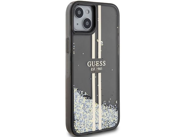 Apple iPhone 14 Plus / 15 Plus Guess-skal Liquid Glitter Gold Stripes (GUHCP15MLFCSEGK) svart