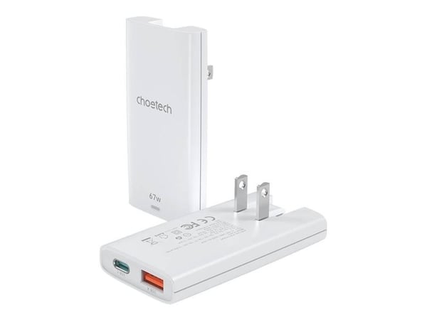 Choetech mini nettlader PD6011 PD65W GaN slim USB-A + C (hvit)
