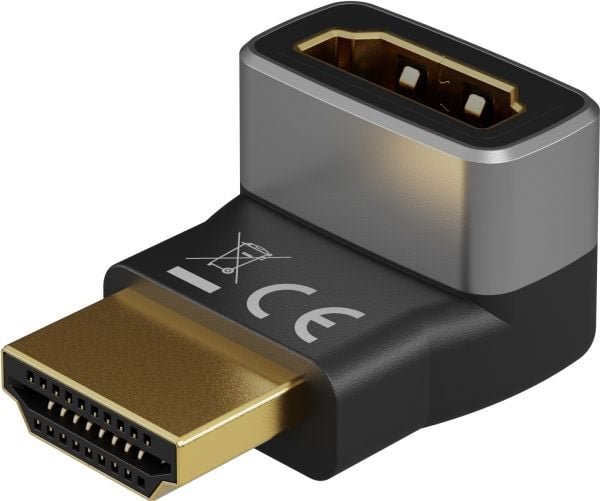 goobay - Hög hastighet - HDMI-adapter med Ethernet - HDMI hane till HDMI hona vinklad - svart, silver - 8K60 Hz (7680 x 4320) stöd, 4K120Hz stöd, u...