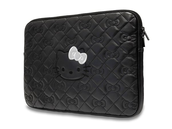 Etui Sourcing Hello Kitty Sleeve HKCSZPEKHBPK 14" sort/sort glidelås PU quiltede sløyfer