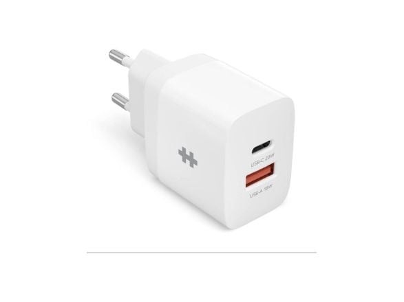 HyperJuice - Strømadapter - 20 watt - PD - 2 utgangskontakter (USB, USB-C) - hvit - Europa