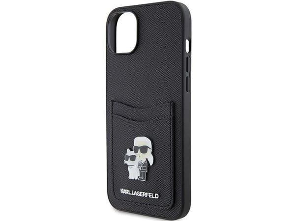 Karl Lagerfeld Karl Lagerfeld KLHCP15SSAPKCNPK iPhone 15 6.1" czarny/black hardcase Saffiano Cardslot Karl&Choupette Metal Pin