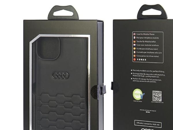 Audi GT syntetiskt läder iPhone 15 Plus / 14 Plus 6,7" svart hårdskal AU-TPUPCIP15M-GT/D2-BK