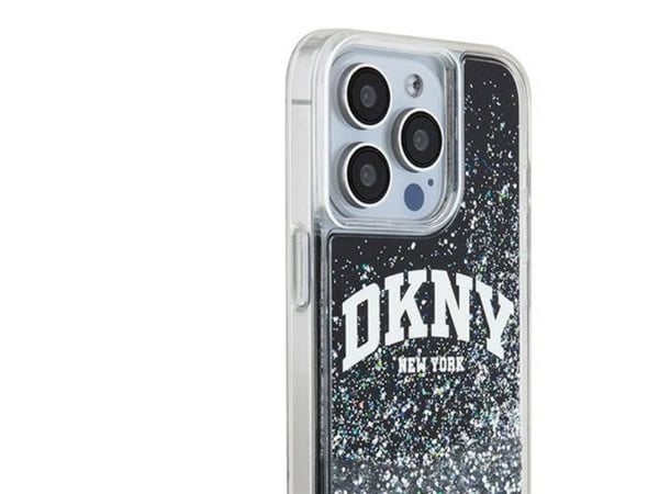 DKNY tapauksessa IPHONE 15 Pro DKHCP15LLBNAEK (DKNY HC Liquid Glitters W/Arch Logo) musta