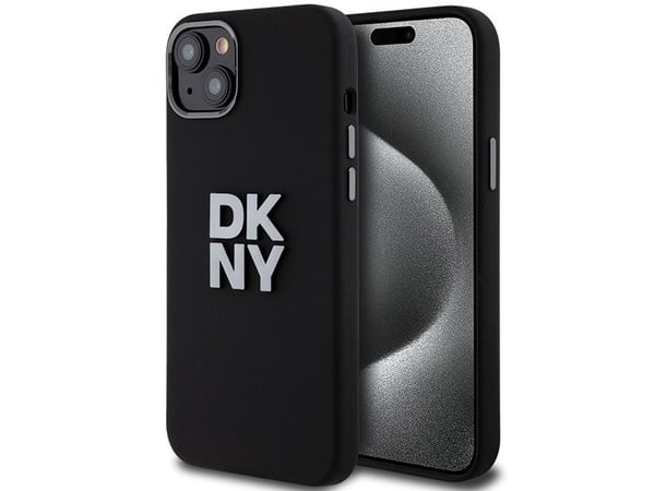 Dėklas DKNY DKHCP15MSMCBSK iPhone 15 Plus / 14 Plus 6.7" juoda/juodas kovakotelo Nestemäinen silikoni metalli logo