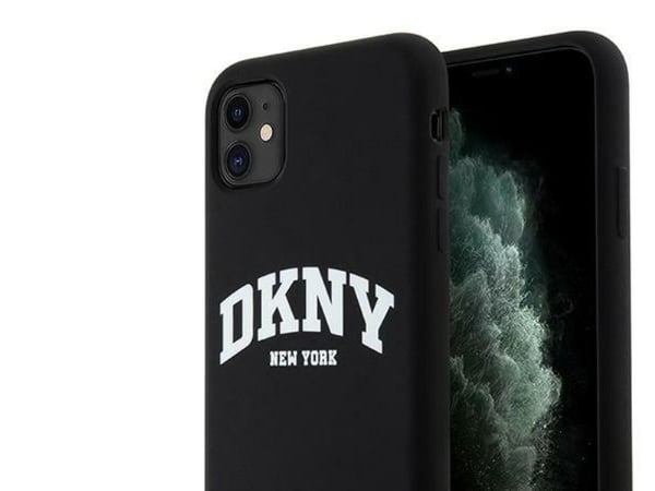 DKNY Liquid Silicone White tryckt logga MagSafe mobilskal till iPhone 11 (czarny)