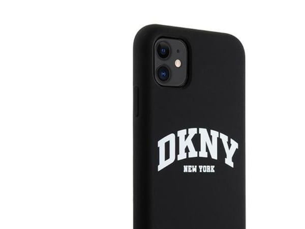 DKNY Liquid Silicone White tryckt logga MagSafe mobilskal till iPhone 11 (czarny)