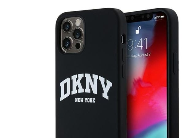 DKNY Liquid Silicone White Printed Logo MagSafe-deksel til iPhone 12/12 Pro - svart