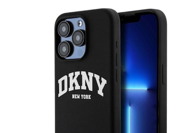 Apple iPhone 13 Pro DKNY Case nestemäinen silikoni valkoinen painettu logo MagSafe (DKHMP13LSNYACH) musta