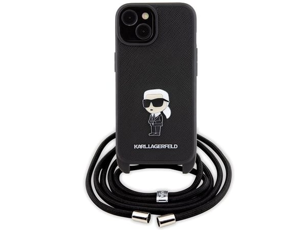 Karl Lagerfeld KLHCP15SSASKNPSK iPhone 15/14/13 6,1" hardcase svart crossbody saffiano monogram metal pin Karl & Choupette