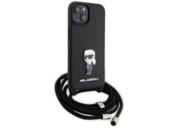 Karl Lagerfeld KLHCP15SSASKNPSK iPhone 15/14/13 6,1" hardcase svart crossbody saffiano monogram metal pin Karl & Choupette