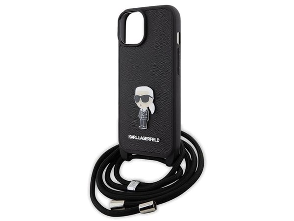 Karl Lagerfeld KLHCP15SSASKNPSK iPhone 15/14/13 6,1" hardcase svart crossbody saffiano monogram metal pin Karl & Choupette