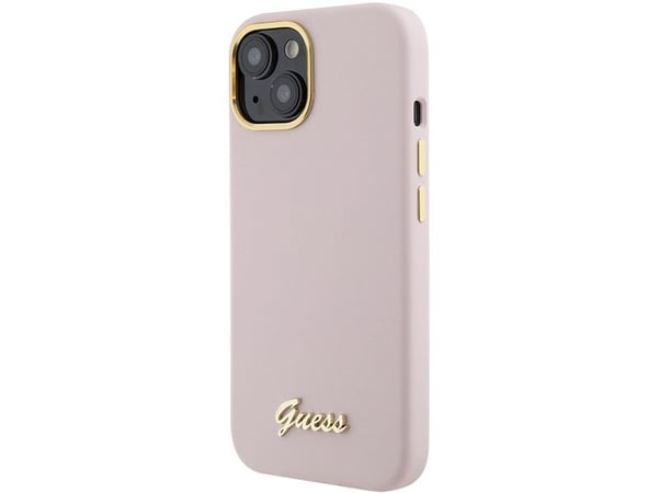 Guess GUHCP15SSMBSLP iPhone 15 / 14 / 13 6,1" rosa hårt skal silikon script metal logo & ram