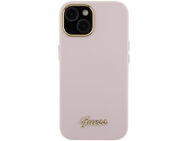 Guess GUHCP15SSMBSLP iPhone 15 / 14 / 13 6,1" rosa hårt skal silikon script metal logo & ram