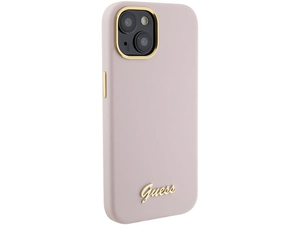 Guess GUHCP15SSMBSLP iPhone 15 / 14 / 13 6,1" rosa hårt skal silikon script metal logo & ram