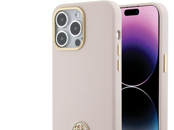 Guess Guess GUHCP15XM4DGPP iPhone 15 Pro Max 6.7" różowy/pink hardcase Silikoni Logo Strass 4G