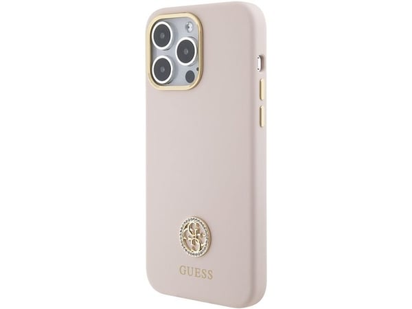 Guess Guess GUHCP15XM4DGPP iPhone 15 Pro Max 6.7" różowy/pink hardcase Silikoni Logo Strass 4G