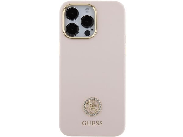 Guess Guess GUHCP15XM4DGPP iPhone 15 Pro Max 6.7" różowy/pink hardcase Silikoni Logo Strass 4G