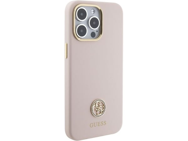 Guess Guess GUHCP15XM4DGPP iPhone 15 Pro Max 6.7" różowy/pink hardcase Silikoni Logo Strass 4G
