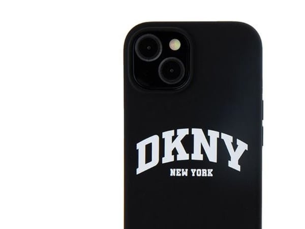 DKNY Liquid Silicone vit med tryckt logga MagSafe mobilskydd iPhone 15 Plus / 14 Plus (svart)