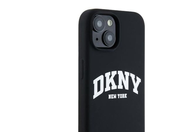 DKNY Liquid Silicone vit med tryckt logga MagSafe mobilskydd iPhone 15 Plus / 14 Plus (svart)