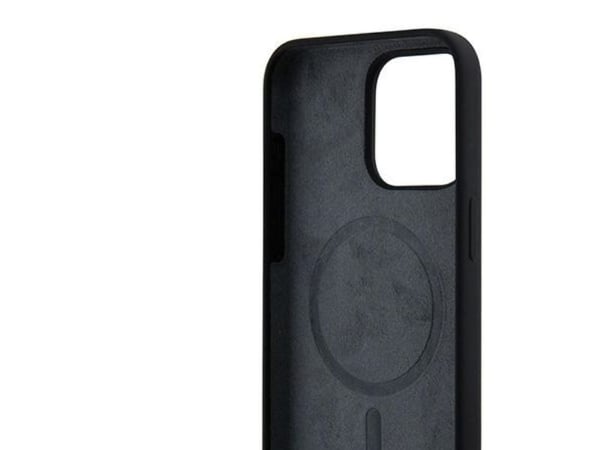 DKNY Liquid Silicone White Printed Logo MagSafe-skal iPhone 15 Pro Max (svart)