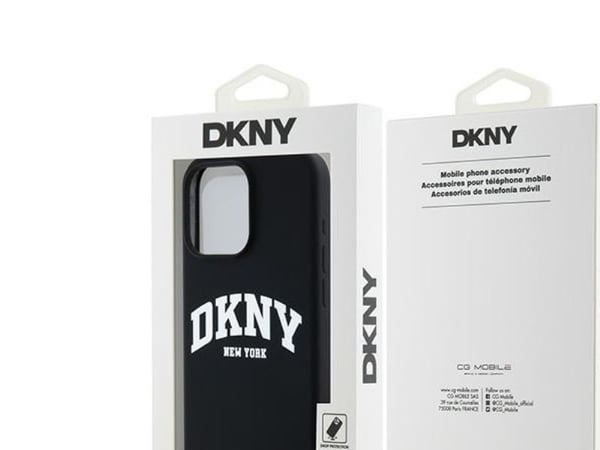 DKNY Liquid Silicone White Printed Logo MagSafe-skal iPhone 15 Pro Max (svart)