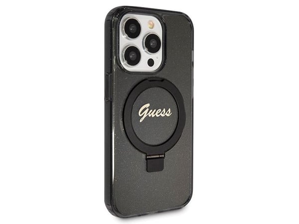 Guess GUHMP13XHRSGSK iPhone 13 Pro Max 6.7 "Musta asia Ring Stand Script Glitter MagSafe