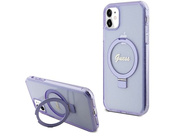 Apple iPhone 11 / XR Guess Case Ring Stand Script Glitter MagSafe (GUHMN61HRSGSU) violetti