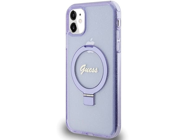 Apple iPhone 11 / XR Guess Case Ring Stand Script Glitter MagSafe (GUHMN61HRSGSU) violetti