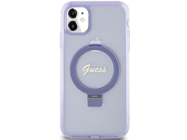 Apple iPhone 11 / XR Guess Case Ring Stand Script Glitter MagSafe (GUHMN61HRSGSU) violetti