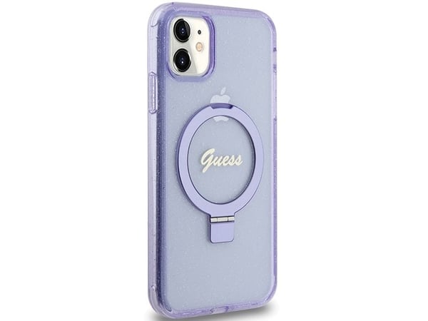 Apple iPhone 11 / XR Guess Case Ring Stand Script Glitter MagSafe (GUHMN61HRSGSU) violetti