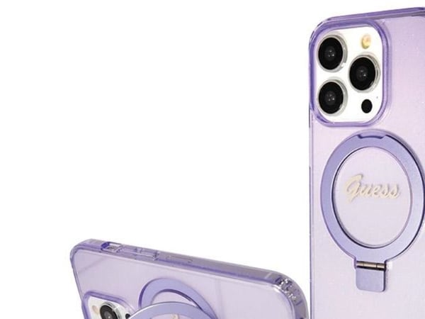 Apple iPhone 13 Pro Max Guess Case Ring Stand Script Glitter MagSafe (GUHMP13XHRSGSU) violetti