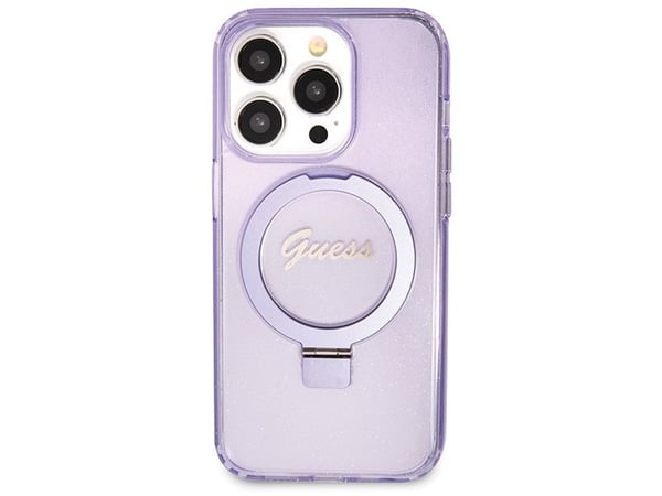 Apple iPhone 13 Pro Max Guess Case Ring Stand Script Glitter MagSafe (GUHMP13XHRSGSU) violetti