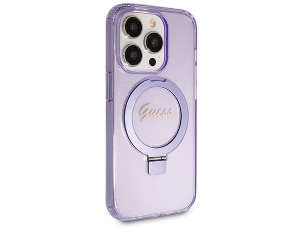 Apple iPhone 13 Pro Max Guess Case Ring Stand Script Glitter MagSafe (GUHMP13XHRSGSU) violetti