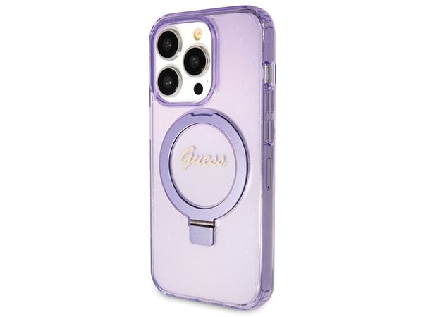 Kotelo GUESS GUHMP14LHRSGU IPHONE 14 PRO 6.1 "violetti/violetti Kotelo Kotelo RENGAS STOVAS SCRIPT GLITTER MAGSAFE