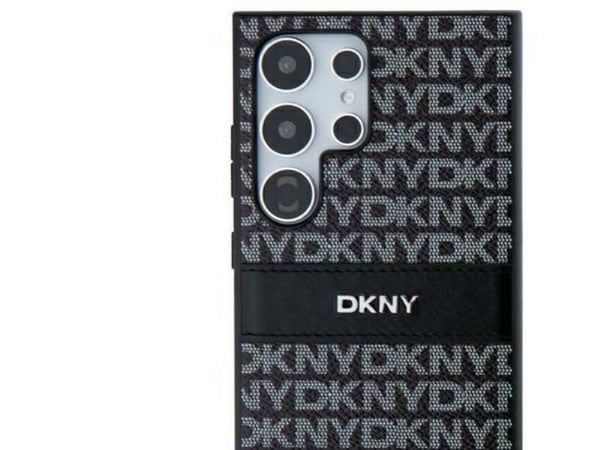 DKNY DKHCS24LPRTHSLK S24 Ultra hardt etui, svart/svart lær med mono stripe & metal-logo