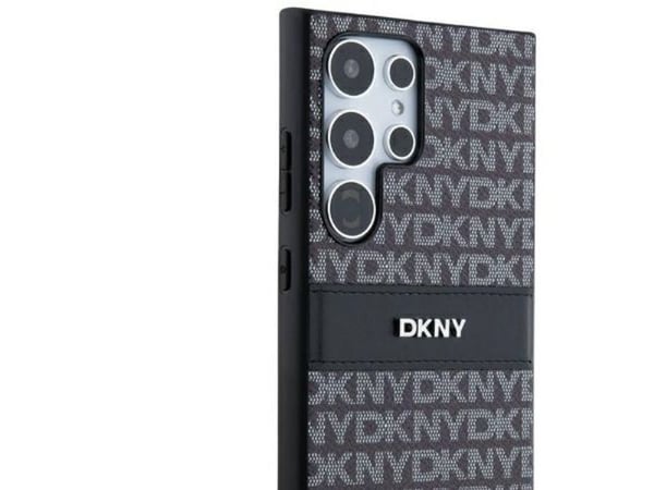 DKNY DKHCS24LPRTHSLK S24 Ultra hardt etui, svart/svart lær med mono stripe & metal-logo