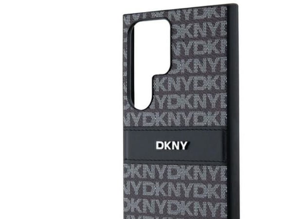 DKNY DKHCS24LPRTHSLK S24 Ultra hardt etui, svart/svart lær med mono stripe & metal-logo