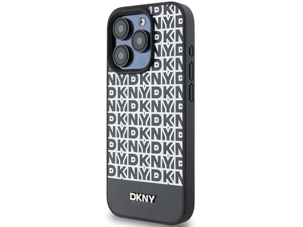 Deklas DKNY PU-läder mobilskydd med upprepat mönster MagSafe för iPhone 15 Pro Max (svart)