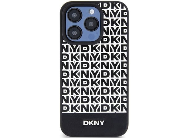 Deklas DKNY PU-läder mobilskydd med upprepat mönster MagSafe för iPhone 15 Pro Max (svart)