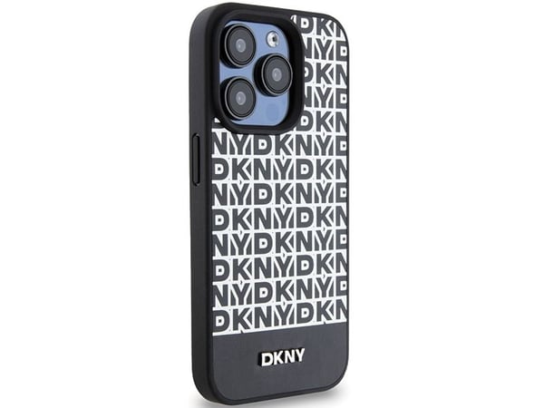 Deklas DKNY PU-läder mobilskydd med upprepat mönster MagSafe för iPhone 15 Pro Max (svart)