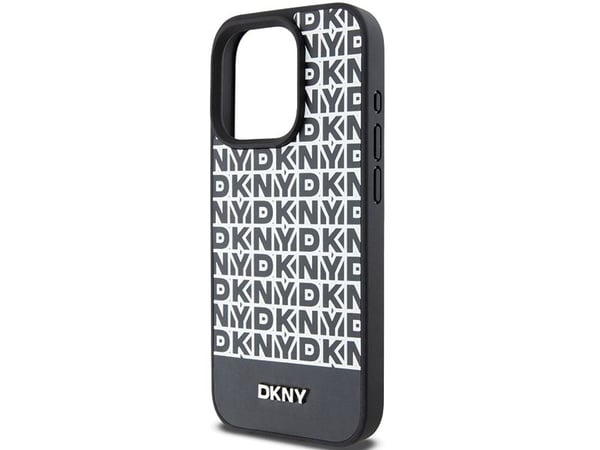 Deklas DKNY PU-läder mobilskydd med upprepat mönster MagSafe för iPhone 15 Pro Max (svart)