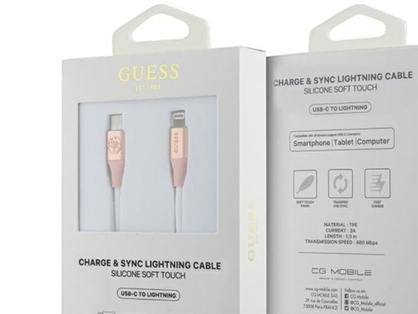 Guess USB-C till Lightning-kabel 1,5 m snabb laddning rosa