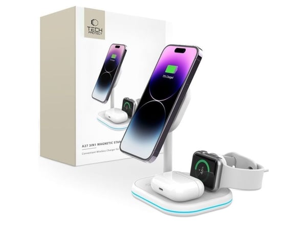 Tech-Protect QI15W-A27 trådlös laddare 3-i-1 MagSafe (Magnetic) vit