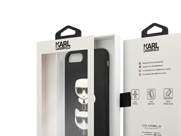 Apple iPhone 7+/8+ Karl Lagerfeld-omslag Saffiano Ikonik Karl&Choupette Head (KLHCI8LSAKICKCBK) svart